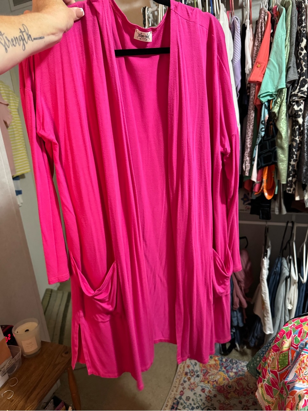 Bright Pink Open-Front Women’s Cardigan